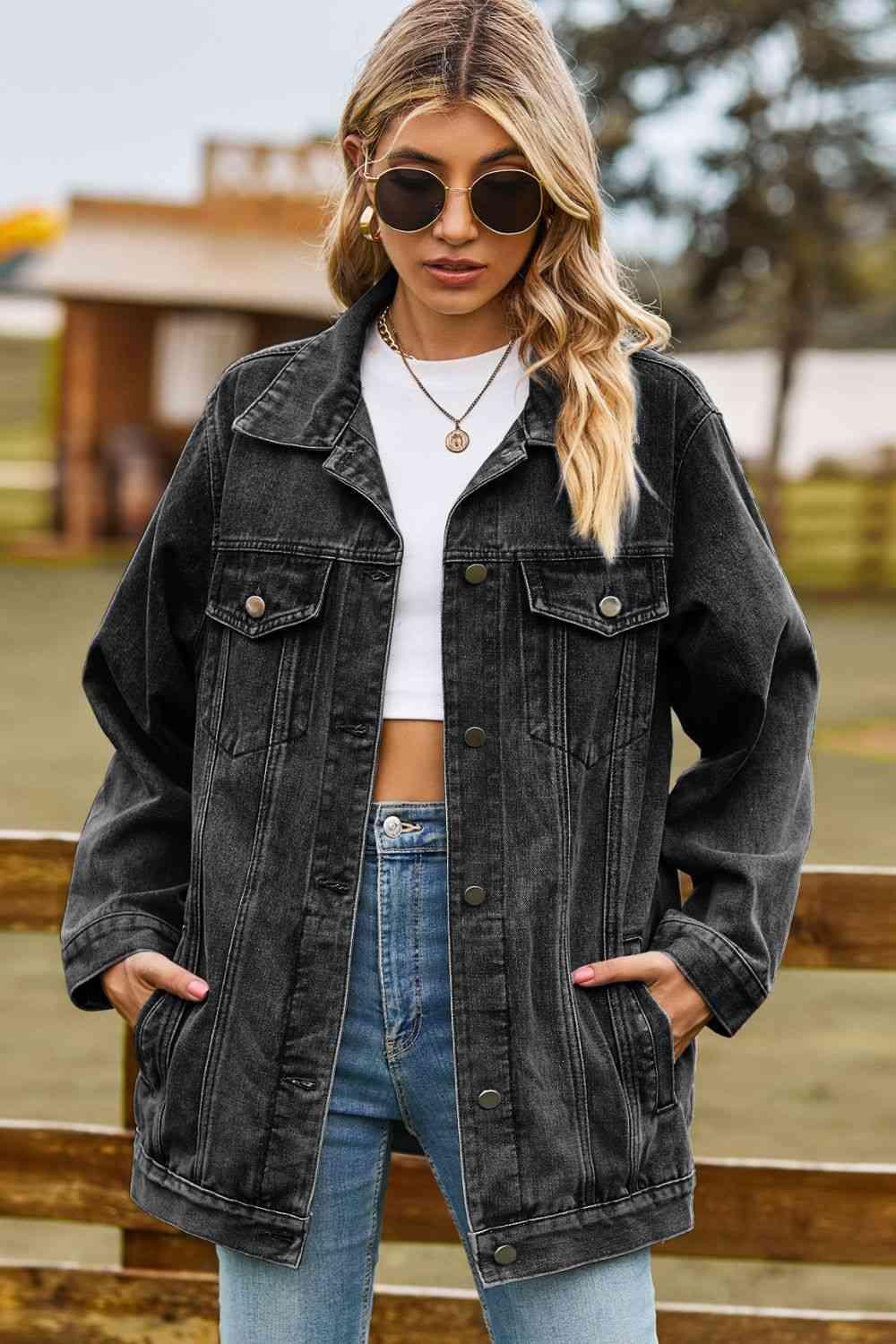 Buttoned Flap Pocket Denim Jacket - MXSTUDIO.COM