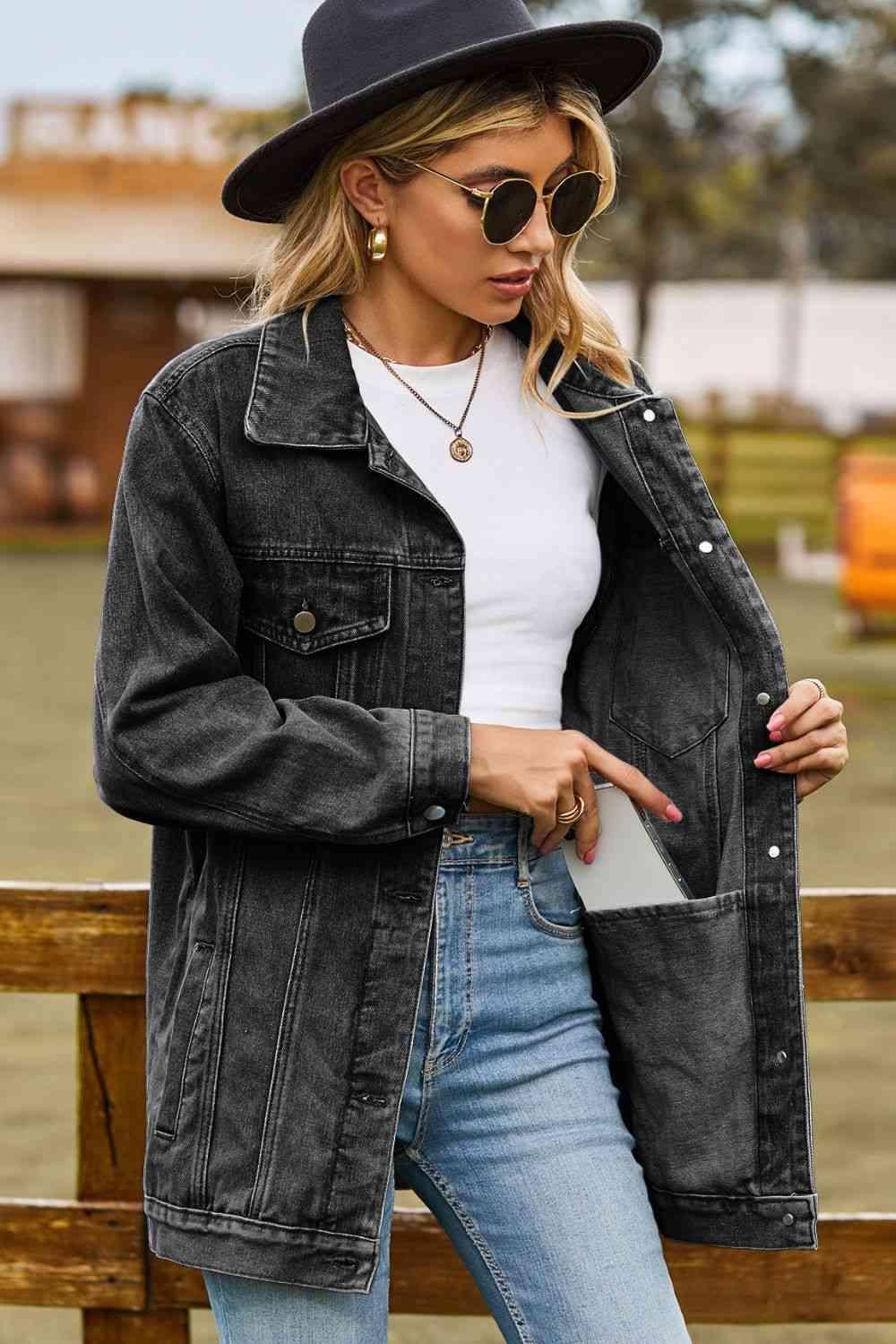 Buttoned Flap Pocket Denim Jacket - MXSTUDIO.COM