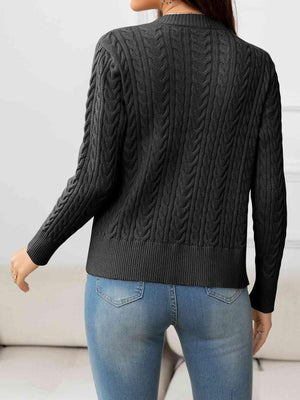 Calm Aura Cable Knit Button Up Cardigan-MXSTUDIO.COM
