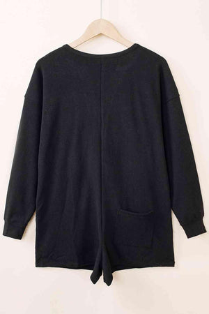 Calm Vibe Notched Neck Long Sleeve Romper - MXSTUDIO.COM