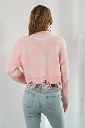 Carefree Embrace Distressed Butterfly Sweater - MXSTUDIO.COM