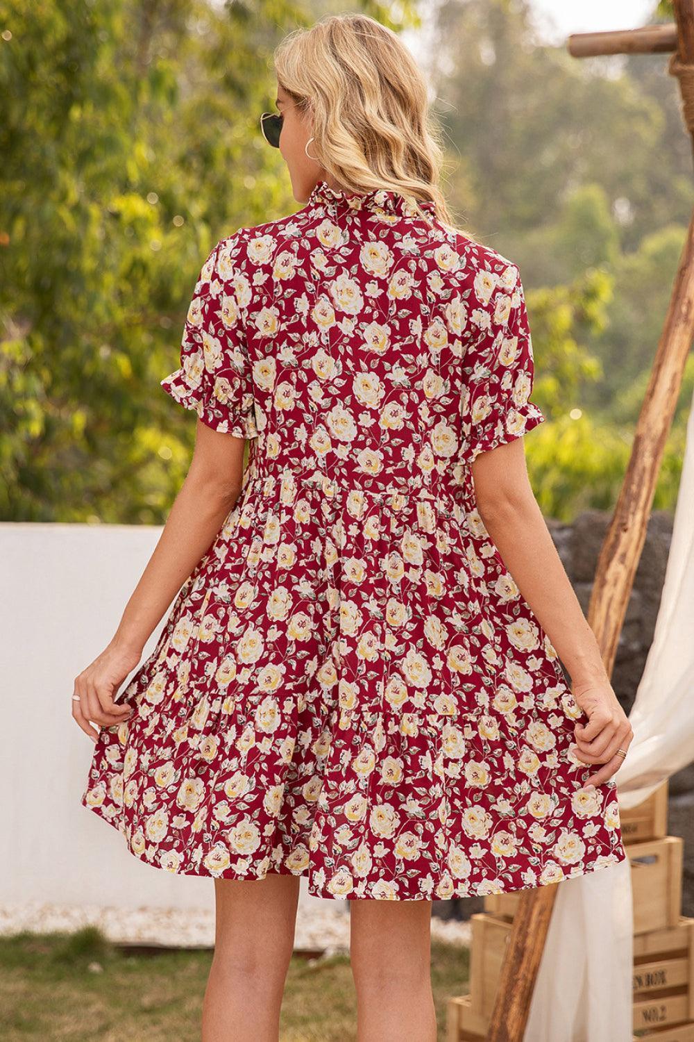 Carefree Floral Ruffle Trim Dress - MXSTUDIO.COM