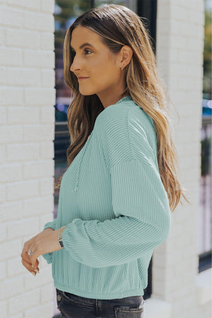 Carefree Mint Green Ribbed Knit Sweater Hoodie - MXSTUDIO.COM