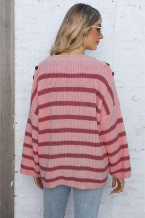 Casual Comfort Striped Drop Shoulder Sweater - MXSTUDIO.COM