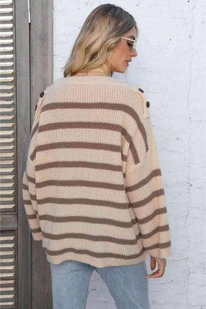 Casual Comfort Striped Drop Shoulder Sweater - MXSTUDIO.COM