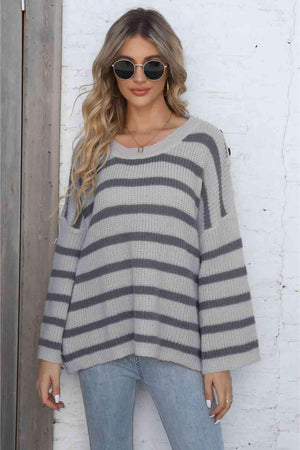 Casual Comfort Striped Drop Shoulder Sweater - MXSTUDIO.COM