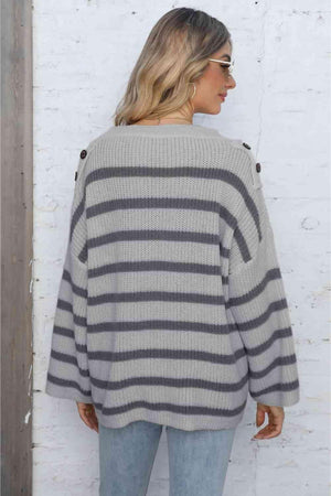 Casual Comfort Striped Drop Shoulder Sweater - MXSTUDIO.COM
