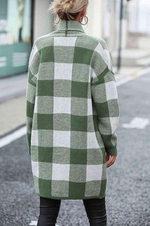 Casual Comfy Open Front Plaid Cardigan - MXSTUDIO.COM