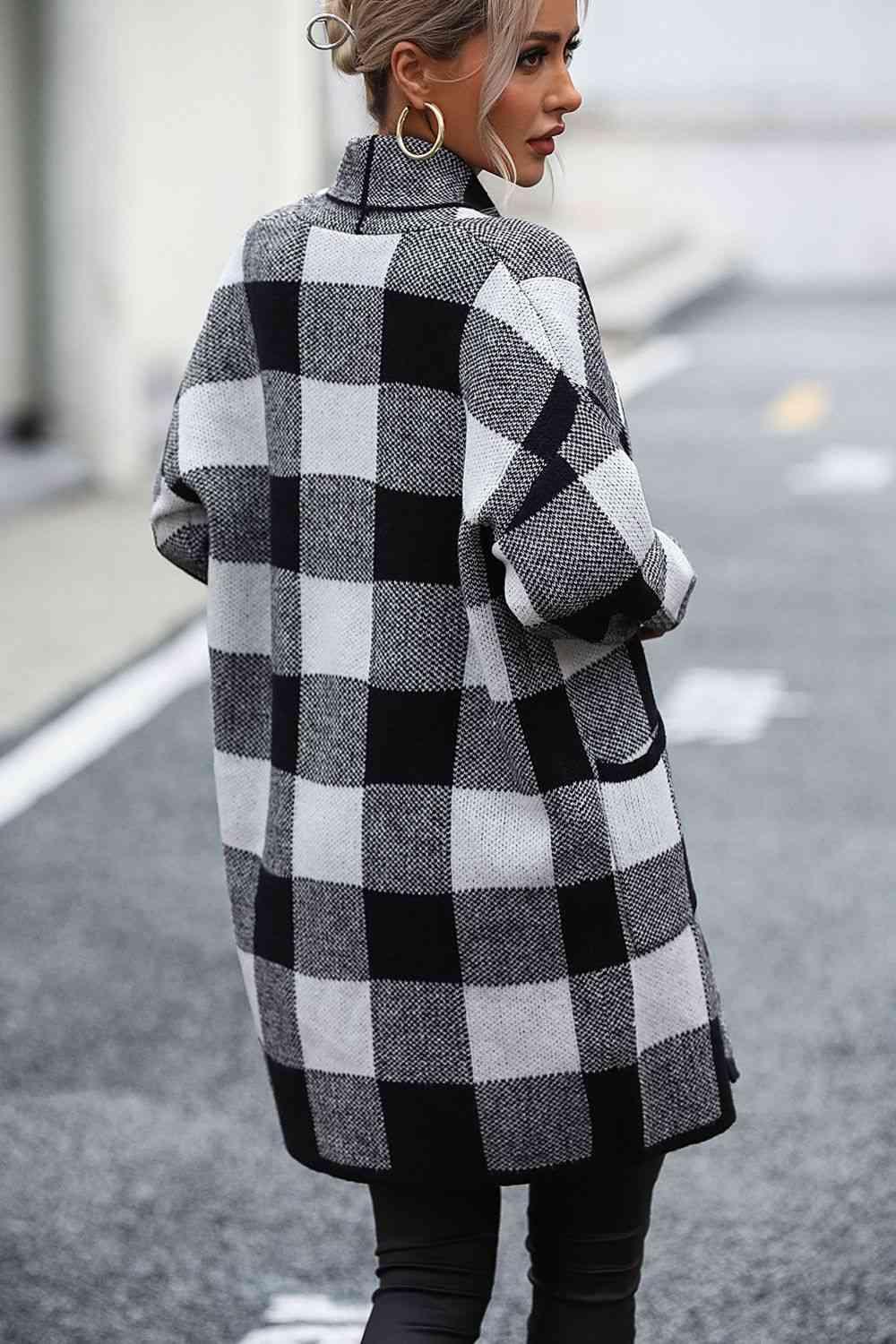 Casual Comfy Open Front Plaid Cardigan - MXSTUDIO.COM