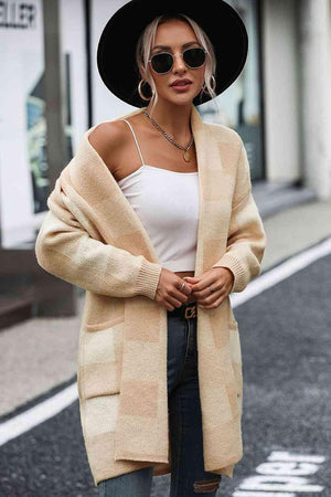 Casual Comfy Open Front Plaid Cardigan - MXSTUDIO.COM