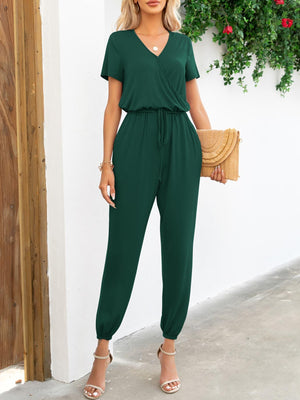 Casual Elegance Short Sleeve Tapered Leg Jumpsuit - MXSTUDIO.COM - Stylish Womens Clothing