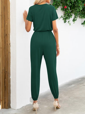 Casual Elegance Short Sleeve Tapered Leg Jumpsuit - MXSTUDIO.COM - Stylish Womens Clothing