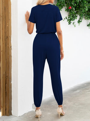 Casual Elegance Short Sleeve Tapered Leg Jumpsuit - MXSTUDIO.COM - Stylish Womens Clothing
