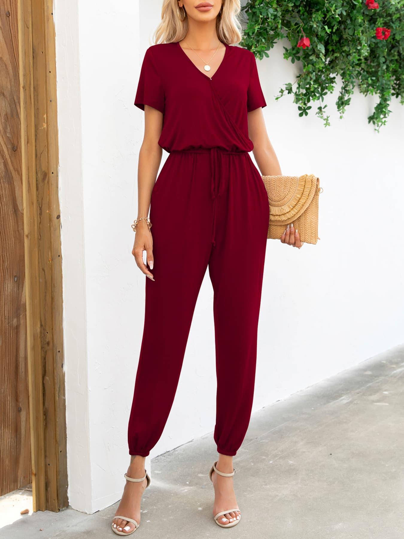 Casual Elegance Short Sleeve Tapered Leg Jumpsuit - MXSTUDIO.COM - Stylish Womens Clothing