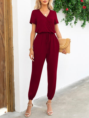 Casual Elegance Short Sleeve Tapered Leg Jumpsuit - MXSTUDIO.COM - Stylish Womens Clothing