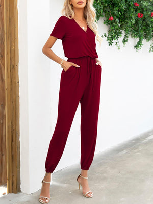 Casual Elegance Short Sleeve Tapered Leg Jumpsuit - MXSTUDIO.COM - Stylish Womens Clothing