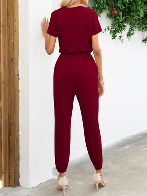 Casual Elegance Short Sleeve Tapered Leg Jumpsuit - MXSTUDIO.COM - Stylish Womens Clothing