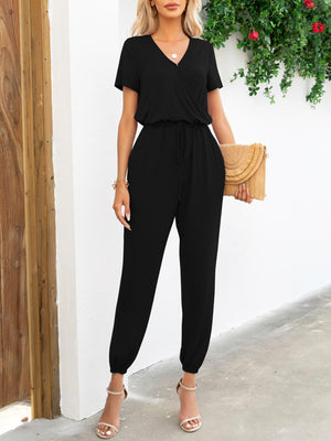 Casual Elegance Short Sleeve Tapered Leg Jumpsuit - MXSTUDIO.COM - Stylish Womens Clothing