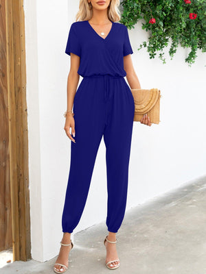 Casual Elegance Short Sleeve Tapered Leg Jumpsuit - MXSTUDIO.COM - Stylish Womens Clothing