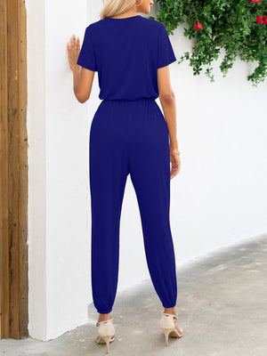 Casual Elegance Short Sleeve Tapered Leg Jumpsuit - MXSTUDIO.COM - Stylish Womens Clothing
