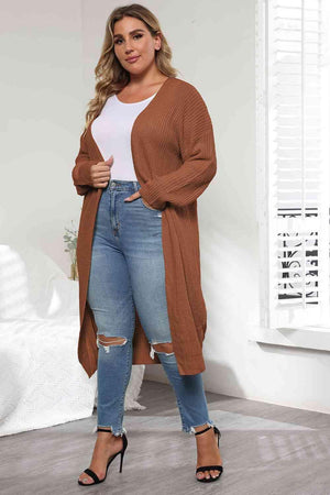 Casual Relaxed Plus Size Open Front Cardigan - MXSTUDIO.COM