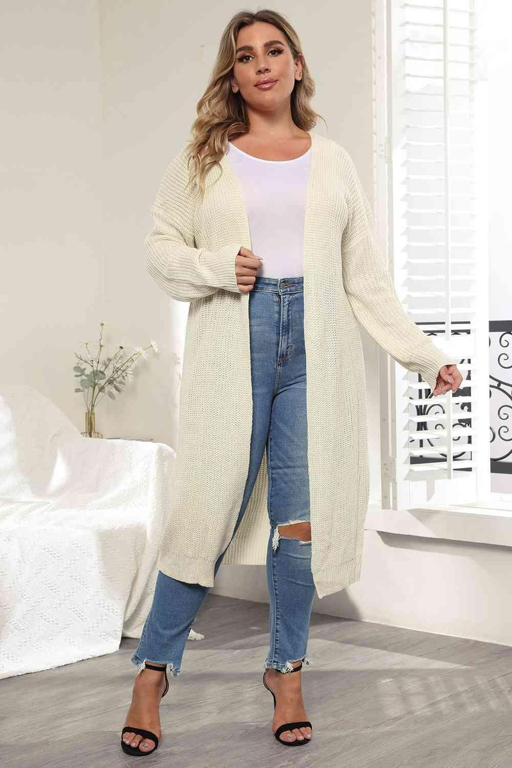 Casual Relaxed Plus Size Open Front Cardigan - MXSTUDIO.COM