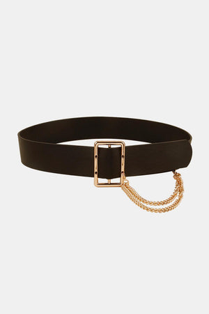 Chain Accent PU Leather Wide Black Women Belt - MXSTUDIO.COM