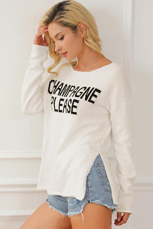 Champagne Please White Side Slit Sweater-MXSTUDIO.COM