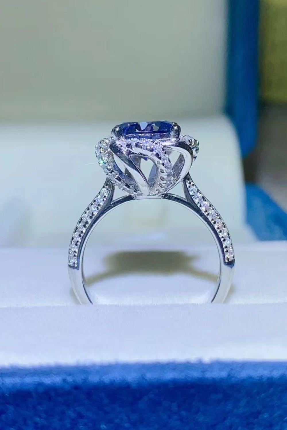 Cheer Platinum-Plated 2 Carat Blue Moissanite Ring - MXSTUDIO.COM