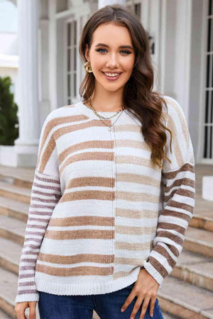 Cheery Chilly Day Ribbed Striped Sweater - MXSTUDIO.COM