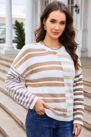 Cheery Chilly Day Ribbed Striped Sweater - MXSTUDIO.COM