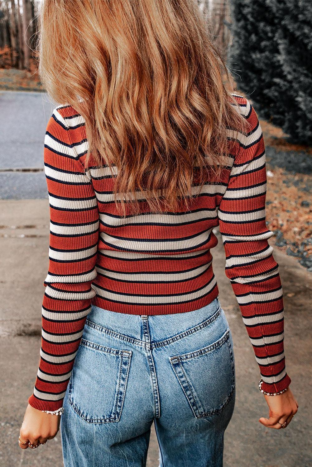 Cherish Today Crew Neck Striped Long Sleeve Top - MXSTUDIO.COM