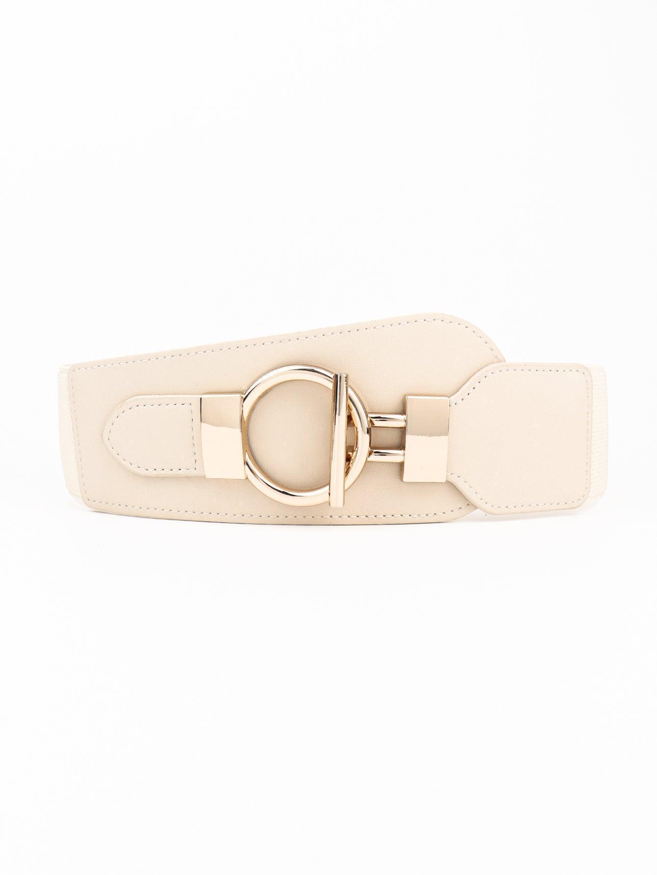 Cherish Yourself Alloy Buckle PU Wide Stretch Waist Belt - MXSTUDIO.COM