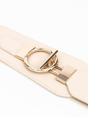 Cherish Yourself Alloy Buckle PU Wide Stretch Waist Belt - MXSTUDIO.COM