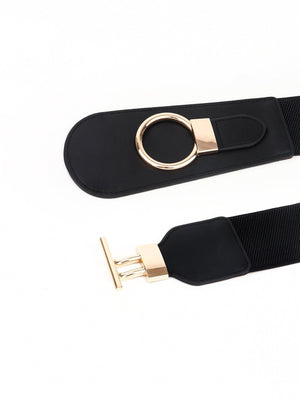 Cherish Yourself Alloy Buckle PU Wide Stretch Waist Belt - MXSTUDIO.COM