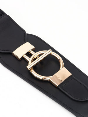 Cherish Yourself Alloy Buckle PU Wide Stretch Waist Belt - MXSTUDIO.COM