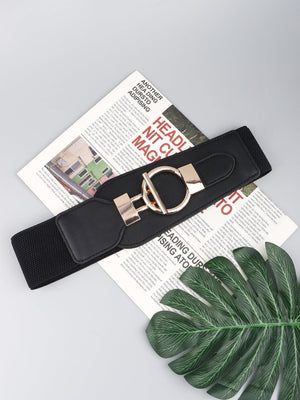 Cherish Yourself Alloy Buckle PU Wide Stretch Waist Belt - MXSTUDIO.COM