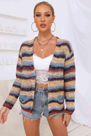 Chic Embrace Ribbed Open Front Striped Cardigan - MXSTUDIO.COM