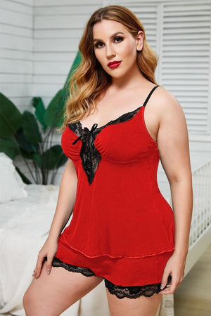 Chic Lace-Trimmed Plus Size Pajama Set - MXSTUDIO.COM