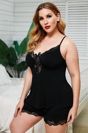 Chic Lace-Trimmed Plus Size Pajama Set - MXSTUDIO.COM