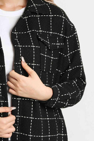 Chic Layer Raw Hem Black White Grid Jacket - MXSTUDIO.COM