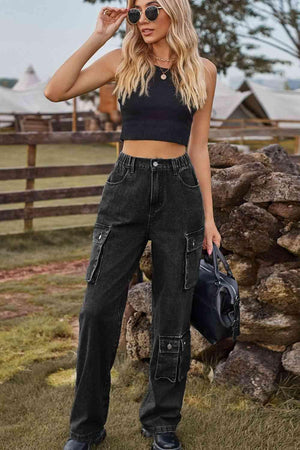 Chic Utilitarian Flap Pocket Cargo Jeans - MXSTUDIO.COM