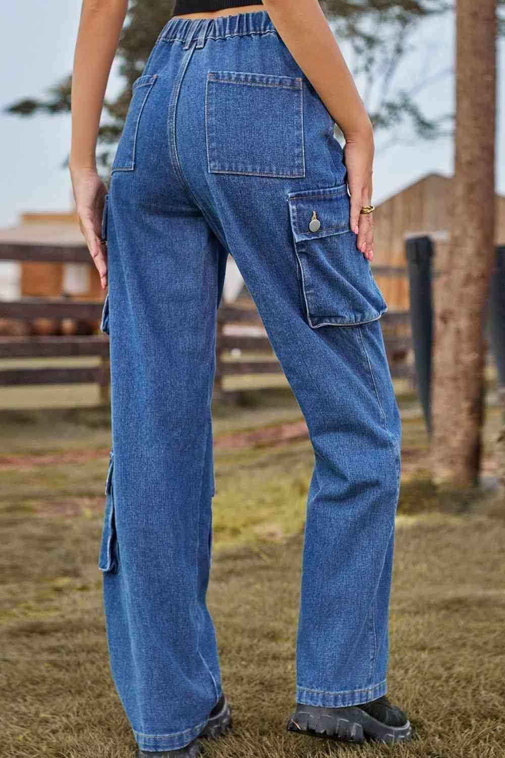 Chic Utilitarian Flap Pocket Cargo Jeans - MXSTUDIO.COM