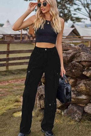 Chic Utilitarian Flap Pocket Cargo Jeans - MXSTUDIO.COM