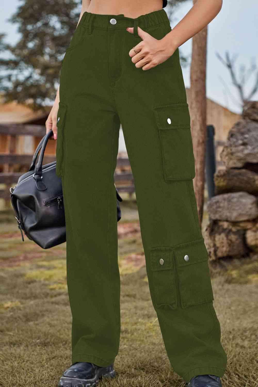 Chic Utilitarian Flap Pocket Cargo Jeans - MXSTUDIO.COM