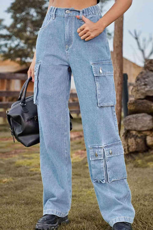 Chic Utilitarian Flap Pocket Cargo Jeans - MXSTUDIO.COM