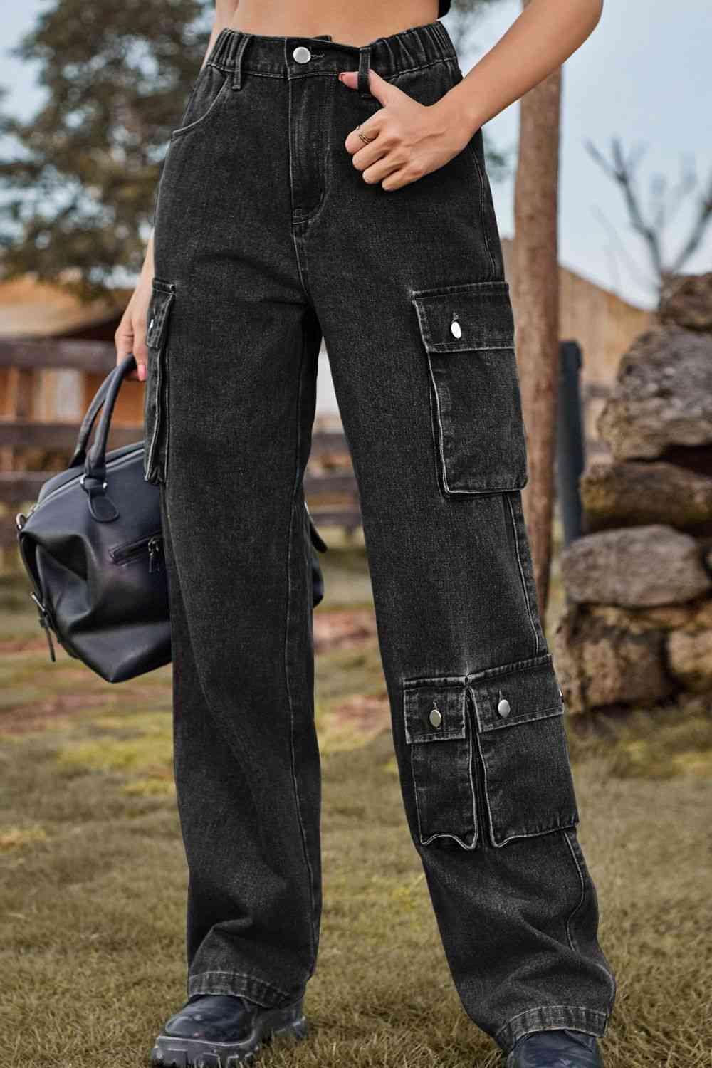 Chic Utilitarian Flap Pocket Cargo Jeans - MXSTUDIO.COM