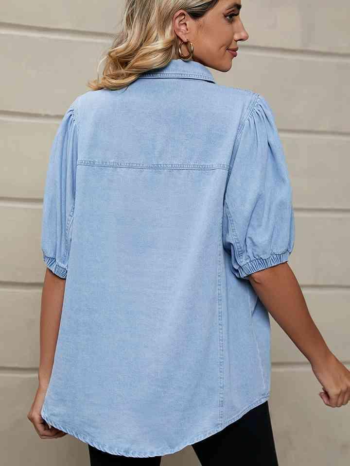 Chill In Style Buttoned Puff Sleeve Denim Shirt - MXSTUDIO.COM