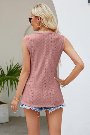 Chill In Style Eyelet Lace V Neck Tank Top - MXSTUDIO.COM - Stylish Womens Clothing