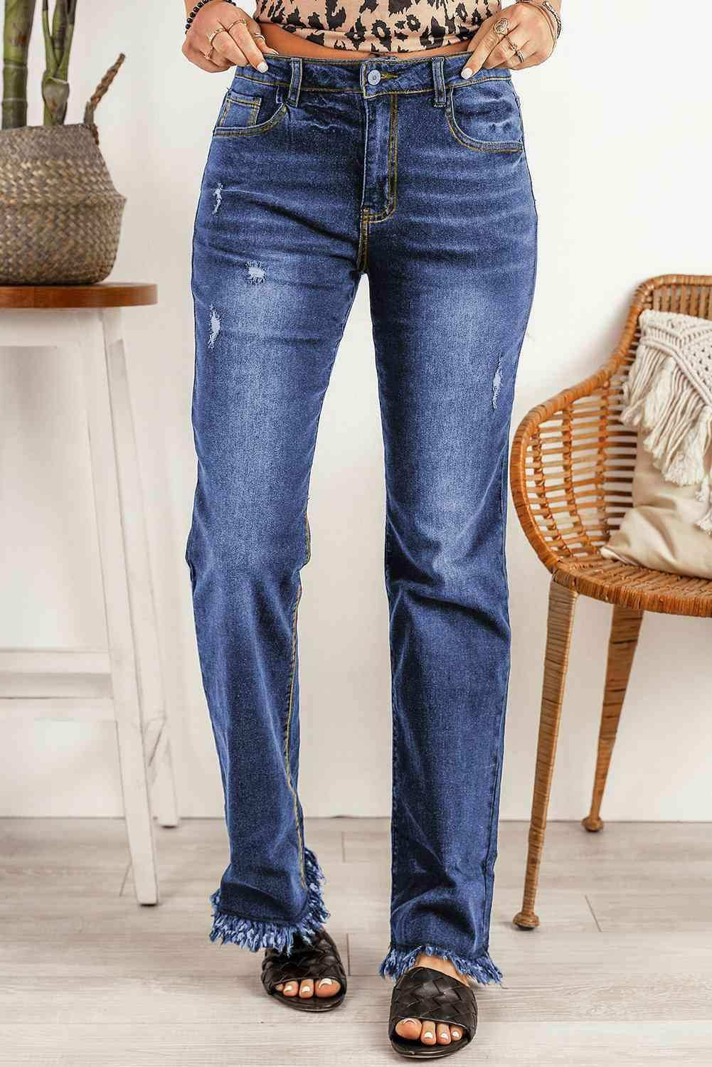 Chill In Style Frayed Hem Bootcut Jeans - MXSTUDIO.COM